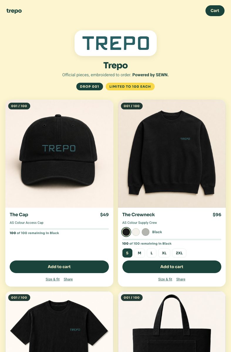 A store SEWN generated, shown in a browser window
